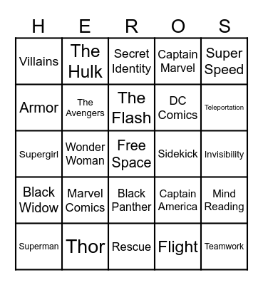 Superhero Bingo Card