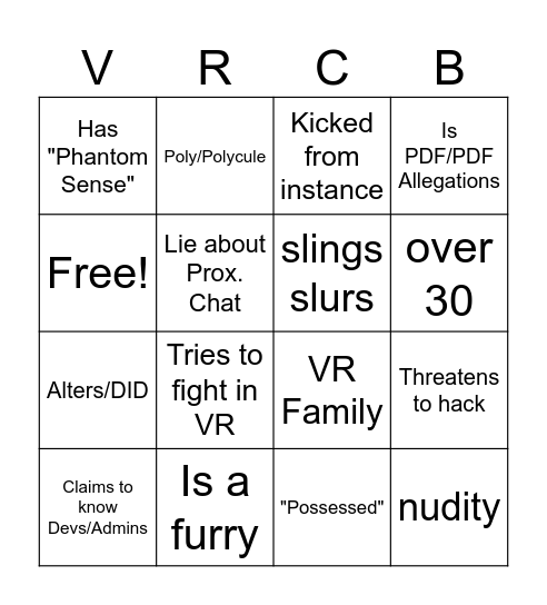VRC Bingo Card