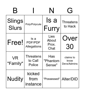 VRC BINGO 2.0 Bingo Card