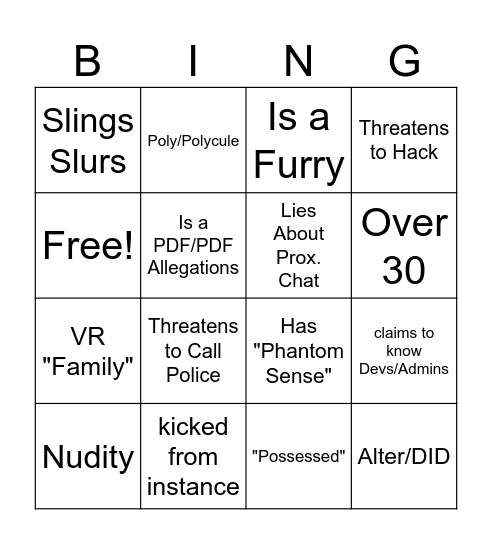VRC BINGO 2.0 Bingo Card