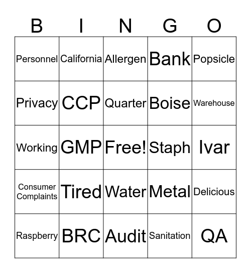 Trying something different BINGO Card