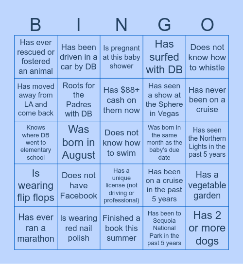 Find the Guest! Baby Shower Edition Bingo Card