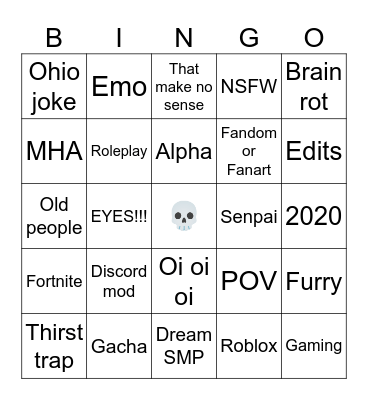 Cringe compilation Bingo Card