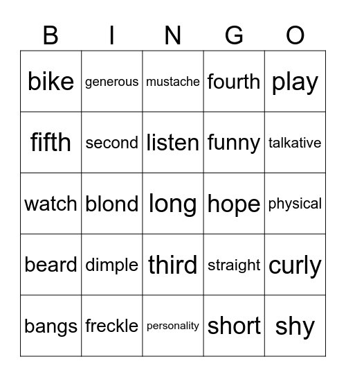 Speak up 1 Bingo Card