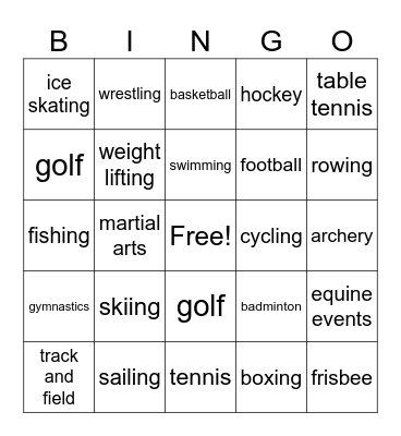 Sports Bingo Card