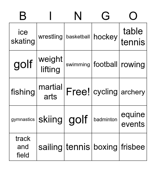 Sports Bingo Card