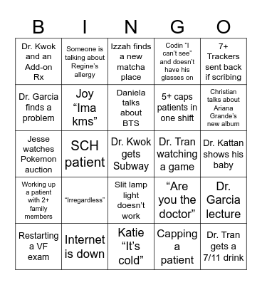 Bingo for week 7/27 Bingo Card