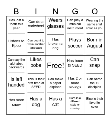 Get to Know You Bingo Card