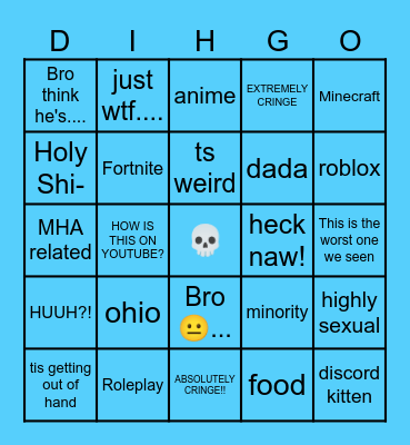 DIH-GO bingo Task for YouTube Cringe Bingo Card