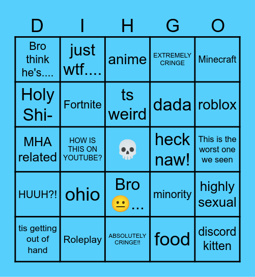 DIH-GO bingo Task for YouTube Cringe Bingo Card