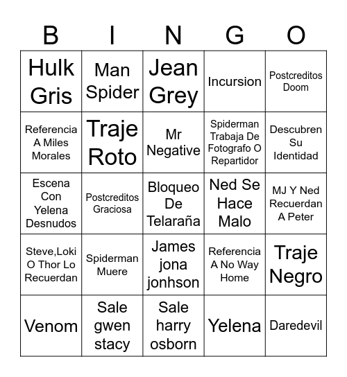 SPIDERMANbyyeyo Bingo Card