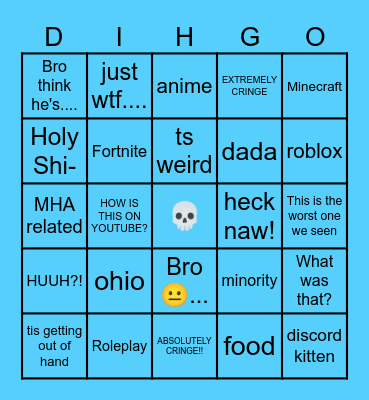 DIH-GO bingo Task for YouTube Cringe Bingo Card