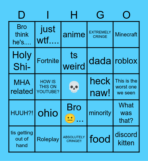 DIH-GO bingo Task for YouTube Cringe Bingo Card