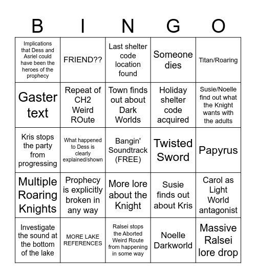 DELTARUNE CH6 Bingo (07/26) Bingo Card