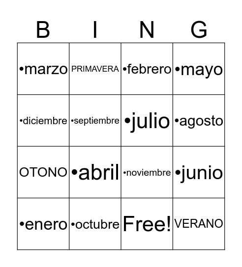 LOS MESES Bingo Card