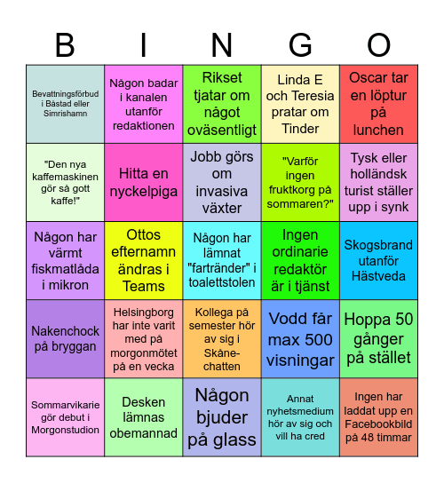 Först till en rad samt full bricka = VINNARE! Bingo Card
