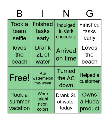 Summer bingo with patchi Bingo Card