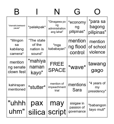 SONA 2026 Bingo Card