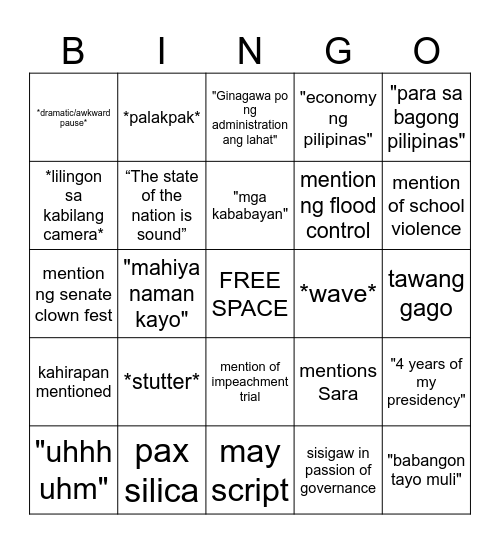 SONA 2026 Bingo Card