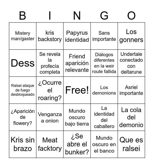 Deltarune chapter 6 Bingo Card