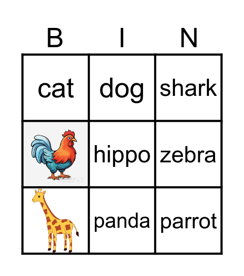 Animals Bingo Card