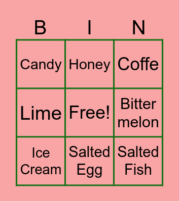 Taste Food & Drink Bingo Card