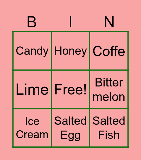 Taste Food & Drink Bingo Card