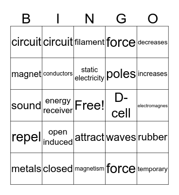 Science Bingo Card