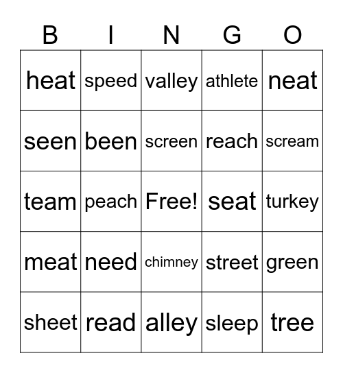 長母音 e Part 2 Bingo Card