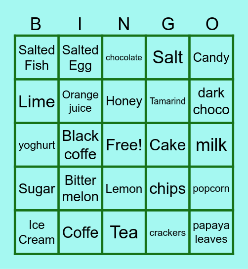 Taste Food & Drink Bingo Card