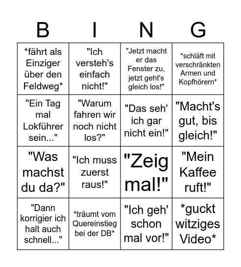 Pendler-Bingo mit Johannes Bingo Card