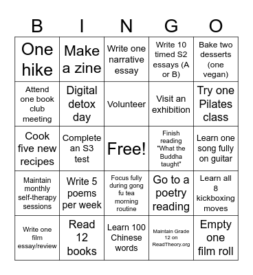 2026 Bingo goals Bingo Card