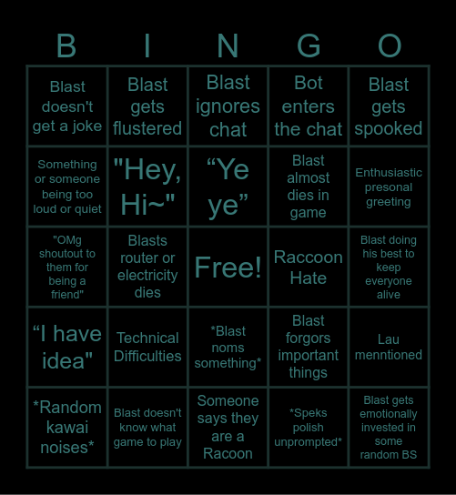 Blast Stream Bingo Card