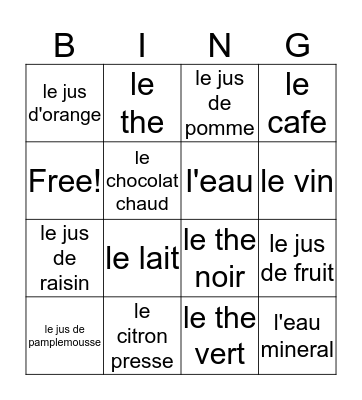 Les Boissons Bingo Card