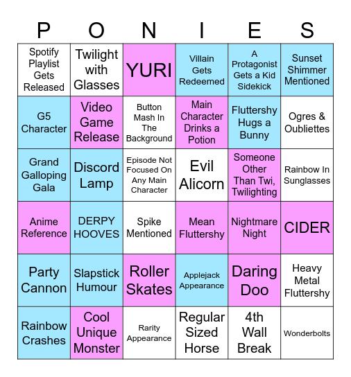 MLP Forever Friendship Bingo Card