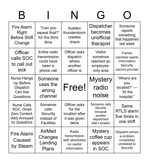 SOC Bingo Card
