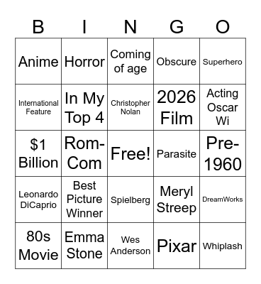 Letterboxd Bingo Card