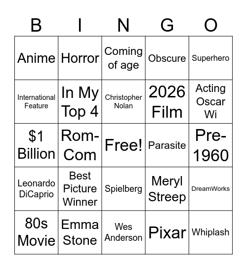 Letterboxd Bingo Card