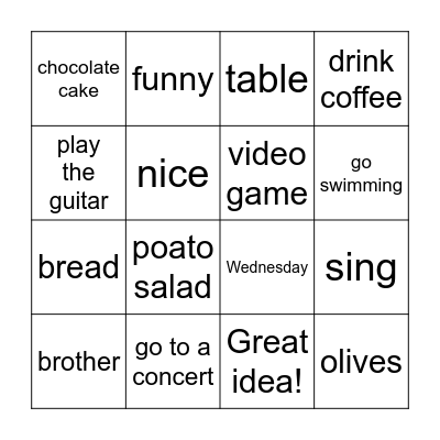 Time with friends Bingo Card