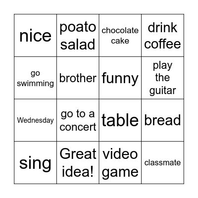 Time with friends Bingo Card
