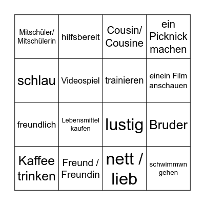Time with friends Bingo Card