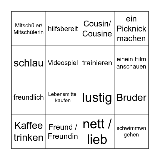 Time with friends Bingo Card
