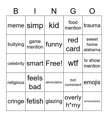 phub bingo card Bingo Card