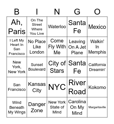 TRAVEL 16 BAR Bingo Card