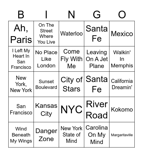 TRAVEL 16 BAR Bingo Card