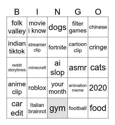 tiktok videos bingo Card