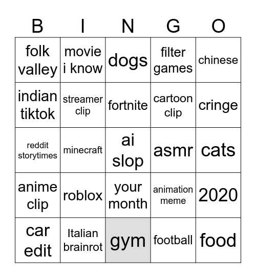 tiktok videos bingo Card