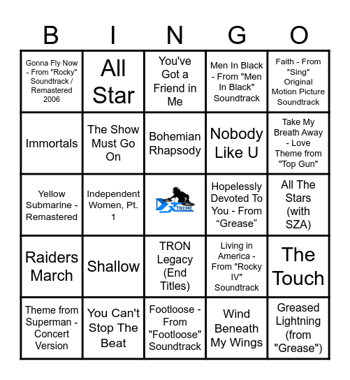 Movie Hits Music Bingo Card