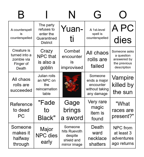 Session 143 Bingo Card