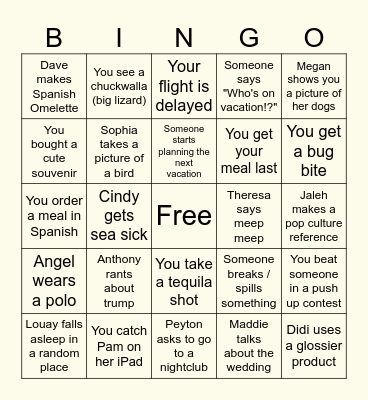 Palmilla Social Club Bingo Card